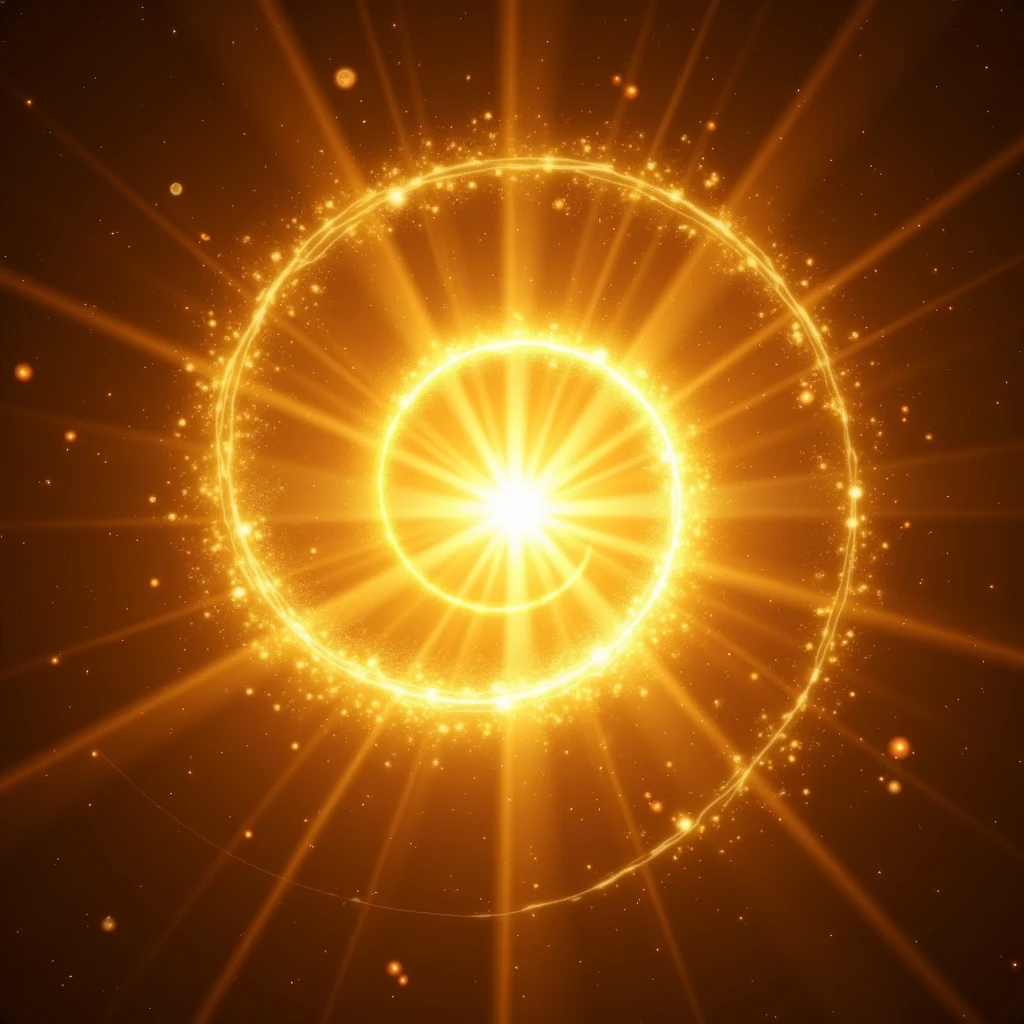 ultra realistic image of a golden light source symbolizing God, many rays of light coming out of a spiral