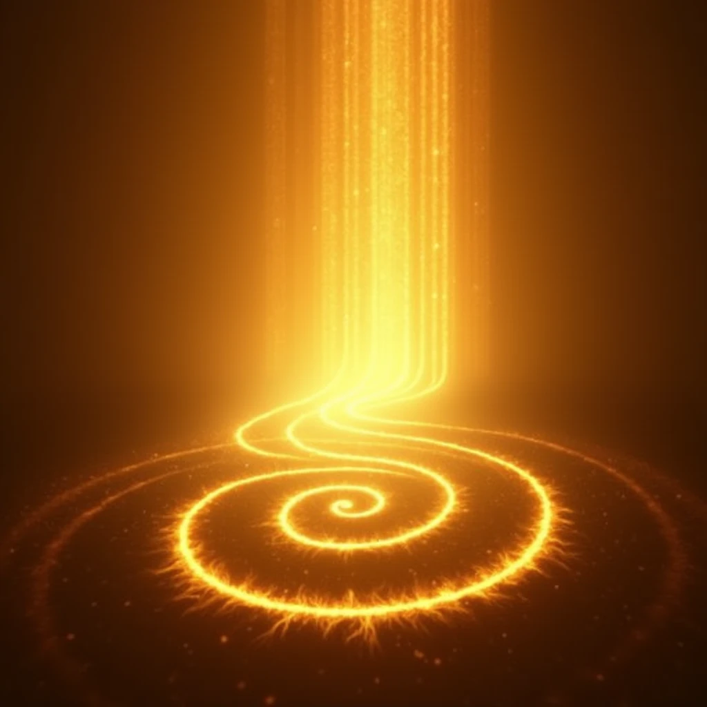 ultra realistic image of a golden light source symbolizing God, many rays of light coming out of a spiral