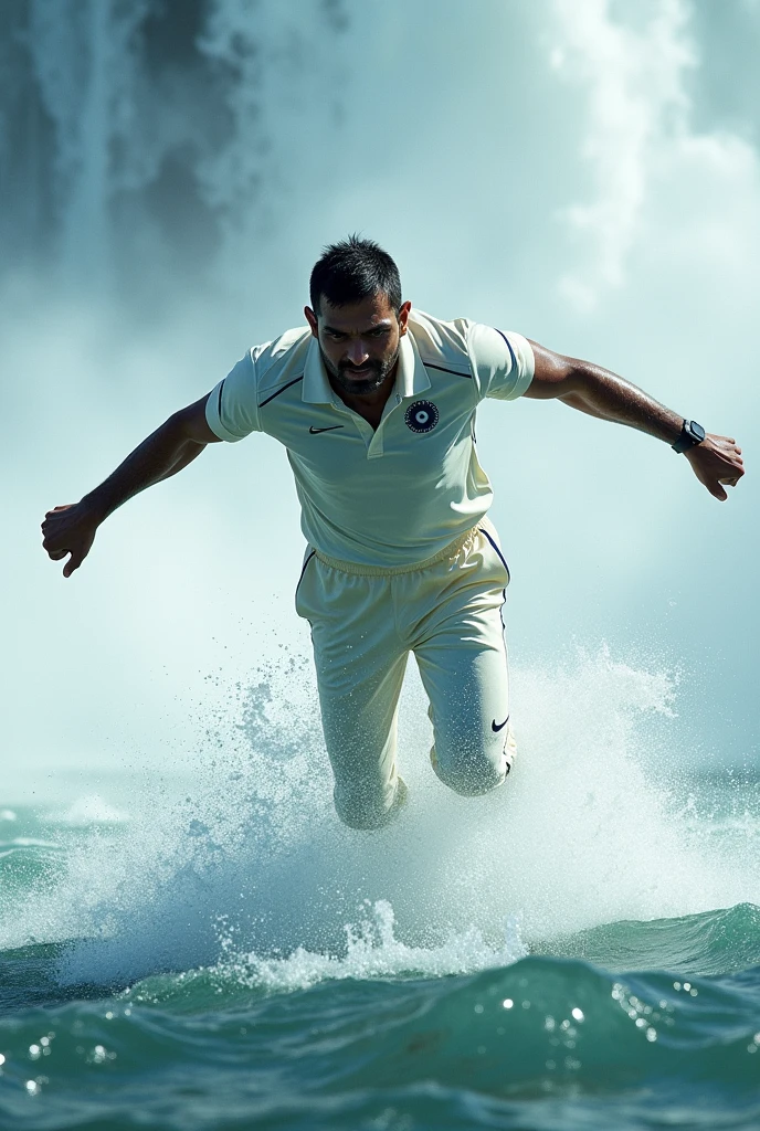 MS Dhoni with short hair jump in the niagara waterfall