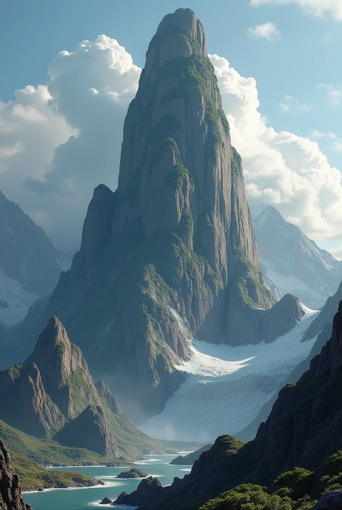 giant rock at the end of the world, looking like a giant finger on the mountain