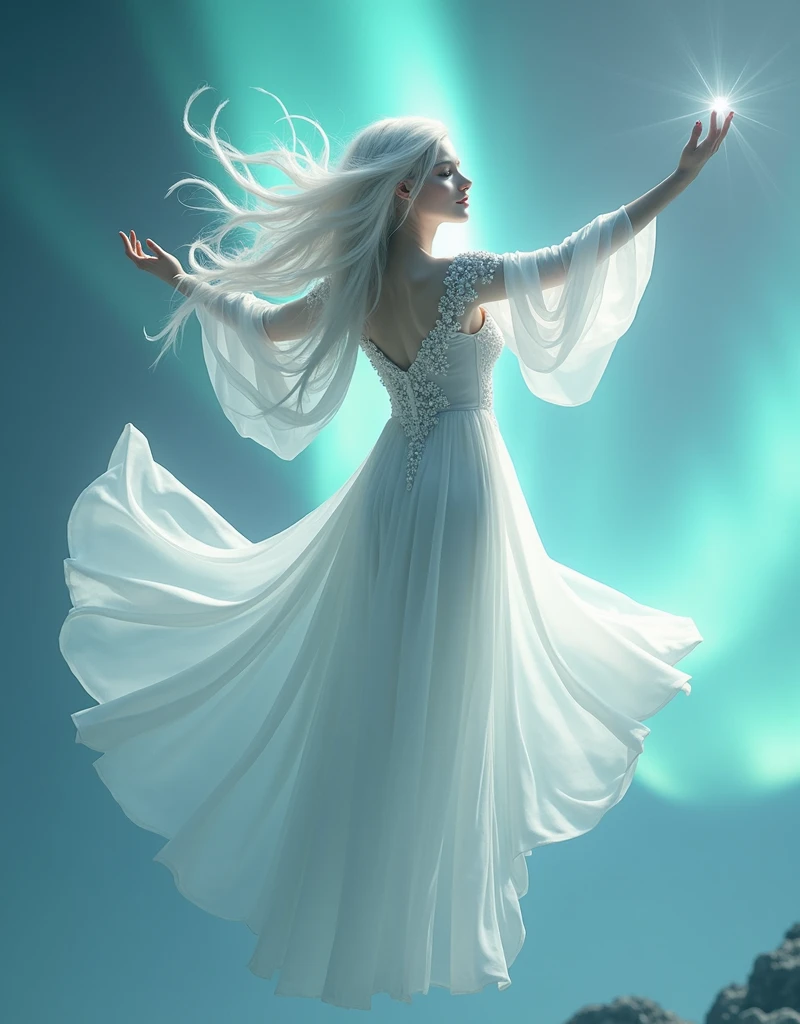 masterpiece,Distinguished Quality,Mirror-like,Cinematic Experience,insanely detailed,absurdres),8k,wallpaper,(Ray Tracing),3 females together,,Beautiful Shii Women,(God the Lady of Light is floating in the air:2.0),(front:2.0),”(A body made up of white light particles:2.0)”,BREAK(White Hair:2.0),(White skin:2.0),Portrait of a goddess,(god々Shii:2.0),(fantasy digital art:2.0),(Upper body close-up:2.0),(super sexy:2.0),(Diffuse reflection of light:2.0),BREAK(The background is the beautiful Aurora:2.0),(Beautiful face,Detailed face,Beautiful skin texture:1.3,Beautiful Hair),(Detailed hands:2.0),(Beautiful hands:2.0)