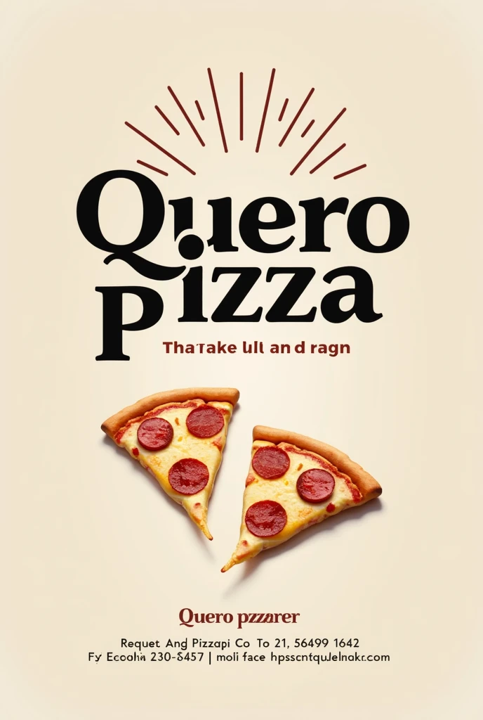 Create a minimalist pizzeria flyer, eye-catching and realistic with the name Quero Pizza 
