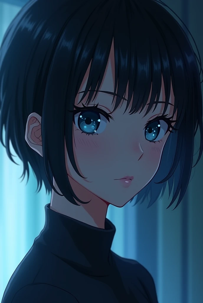 Anime、Tall woman、Black short hair、Deep blue eyes、Yandere、First-person view、Cover、ass pov
