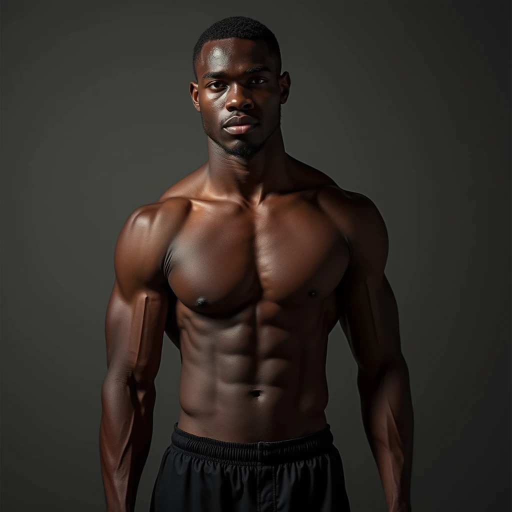 Young ebony African, muscular, emancipated man, hyper realistic 