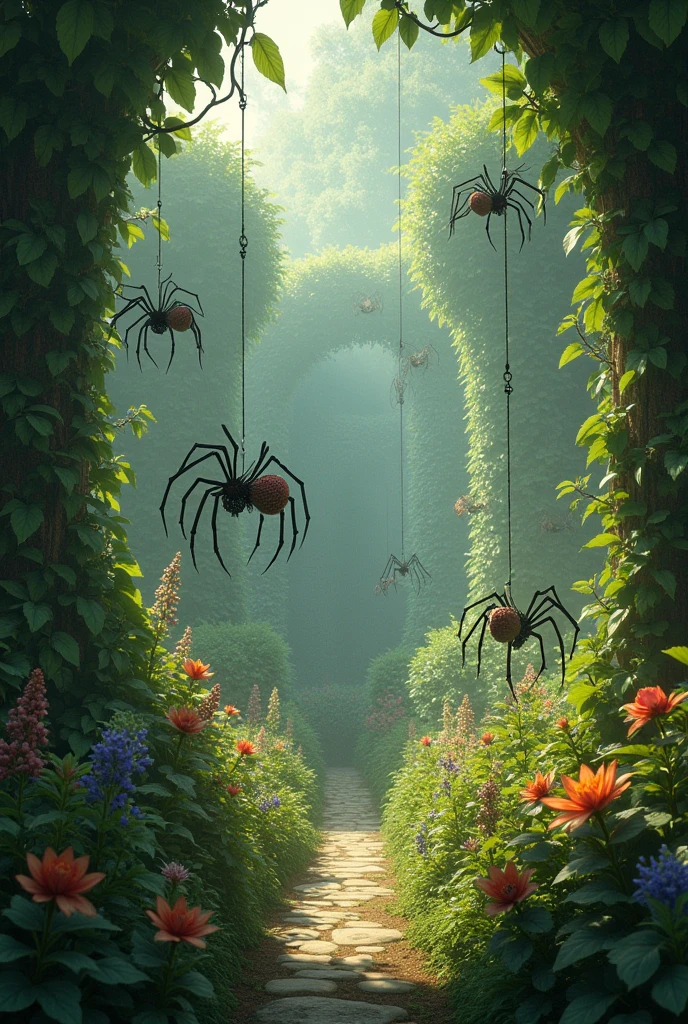 There are several spiders that take care of a mysterious and beautiful garden.
