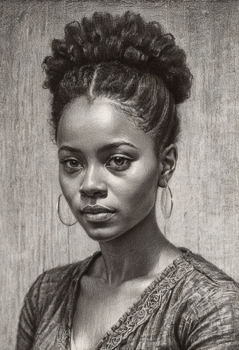 sketching,character sketch,rough sketch, Black and white pencil painting,Sharpen, intaglio, Best quality, Ultra-detailed, Super detailed skin, Natural hair, (1 Irish American woman), (Solo), 19th century, Louisiana