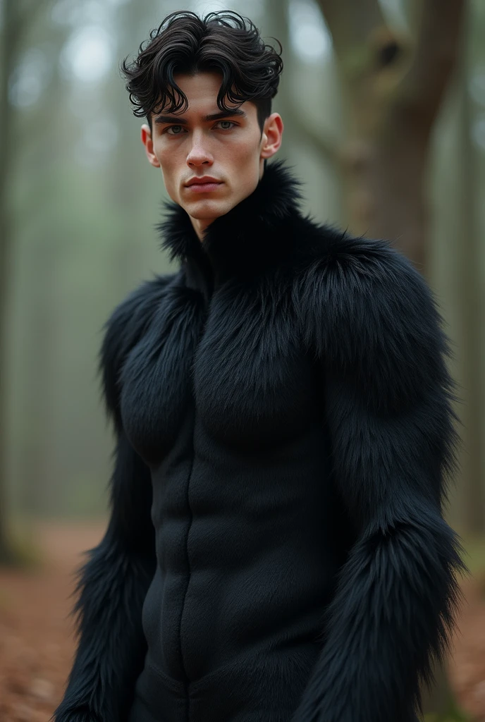 man, young, 24 years, delgado, black fur, blue eyes, Oval face, realist, human