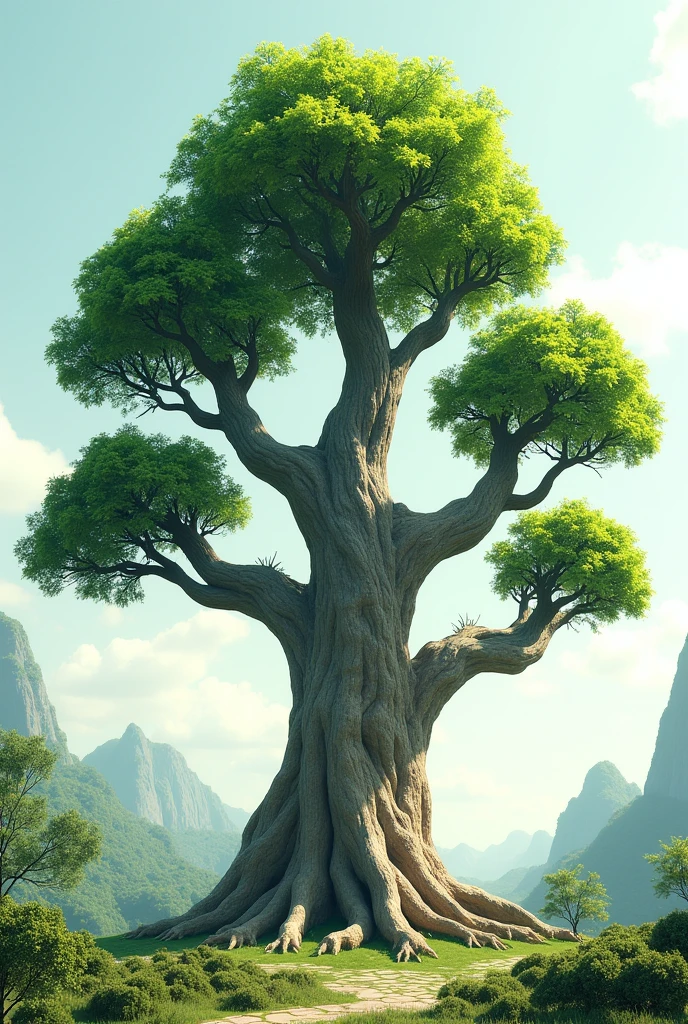 tree with 5 branches with leaves