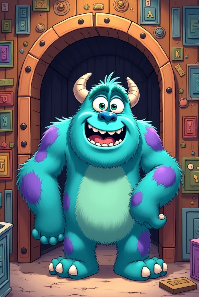 Drawing sully sulivan baby with background of monsters sa lineart doors