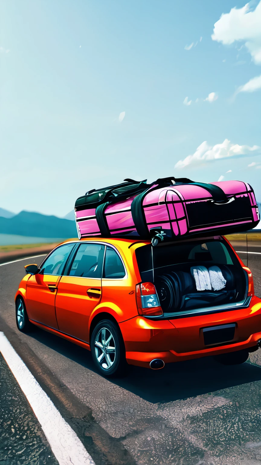 a car carrying suitcases on top