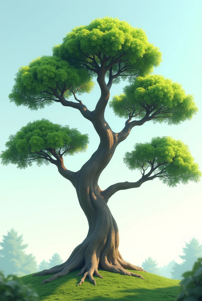 tree with 5 separate branches with leaves