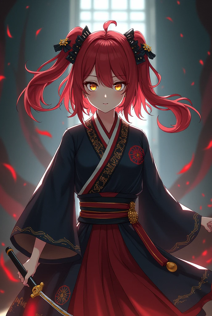 A girl with red hair and yellow eyes demon hunter Kimetsu no Yaiba pillar