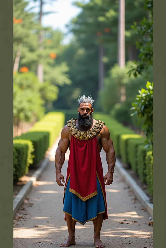 man, 25 years, muscular, with a claw scar on the left side of his face, brown left eye, blue right eye, heterocromia, trapezoidal head, Aquiline nose, cleft chin,with short beard, short hair castaño con degradación blanco en las puntas, short hair, wide shoulders, thick arms, Thin waist, dressed as emperor, golden laurel wreath crown, red cape, tanned skin, standing, looking to the camera, robust male figure ((The best quality)), ((masterpiece)), (Details), perfect face, High Definition, masterpiece,4k,Details clearly