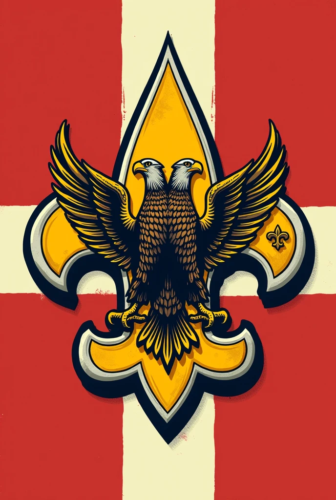 Logo similar to that of the scouts but the fleur-de-lis is formed by a two-headed eagle with the cross of Burgundy behind it and the logo has the colors red, white and yellow integrated into it.