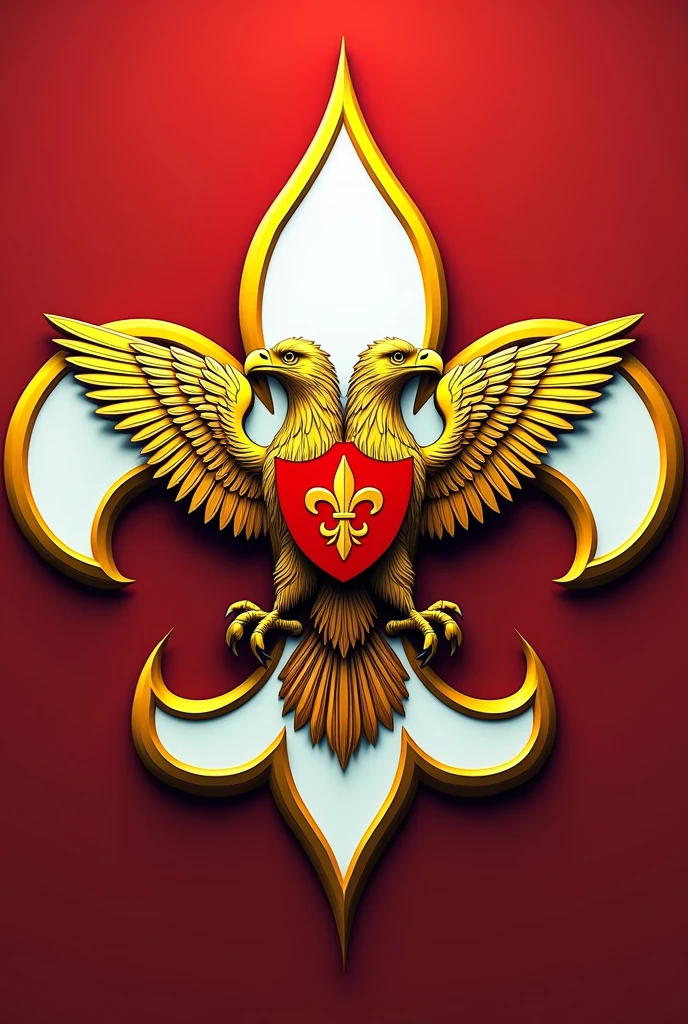 Logo similar to that of the scouts but the fleur-de-lis is formed by a two-headed eagle with the cross of Burgundy behind it and the logo has the colors red, white and yellow integrated into it.