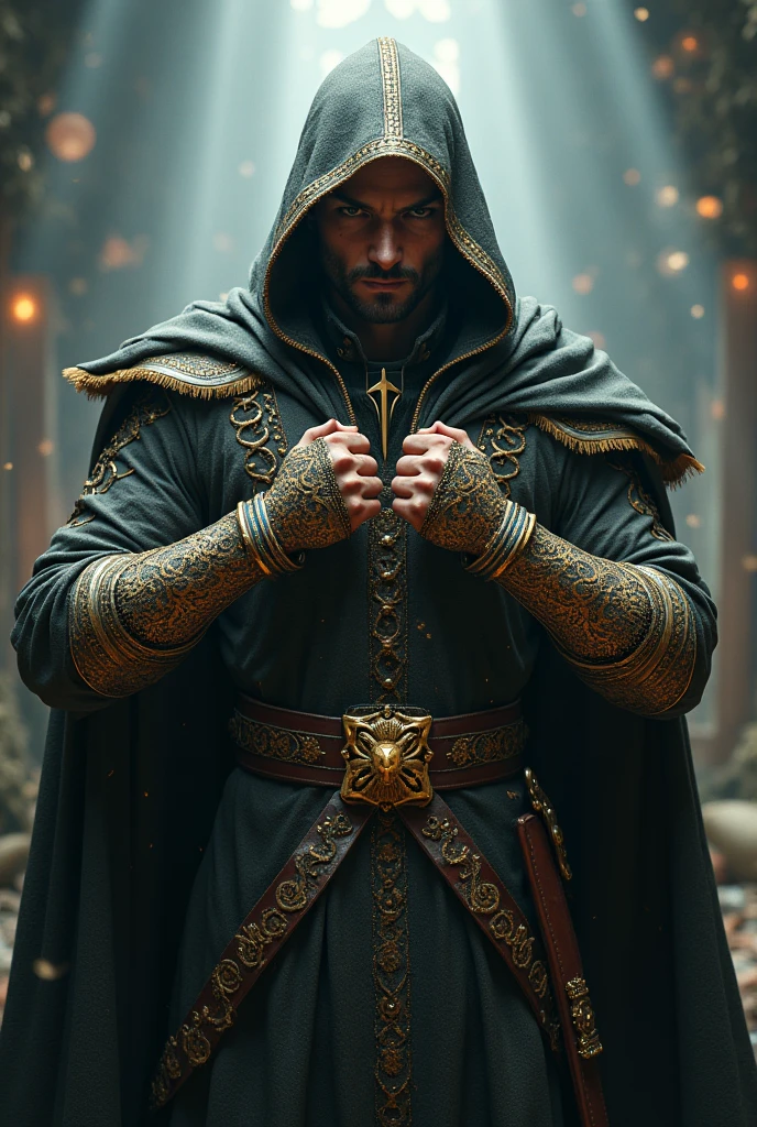 masterpiece, rogue ,digital art 8k,Jean-Baptiste Monge style, leather, noble ,splash, Glittering ,filigree , rim lighting, lights, extremely , magic, surreal, fantasy, digital art, , wlop, ar , sf, intricate artwork masterpiece, ominous, matte painting movie poster, golden ratio, trending on cgsociety, intricate, epic,trending on artstation, wearing knuckledusters, fists up, fighting