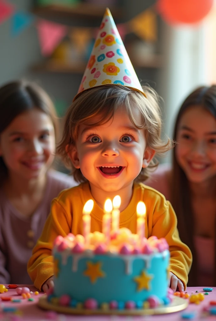 Create a photo of a happy child celebrating a birthday
