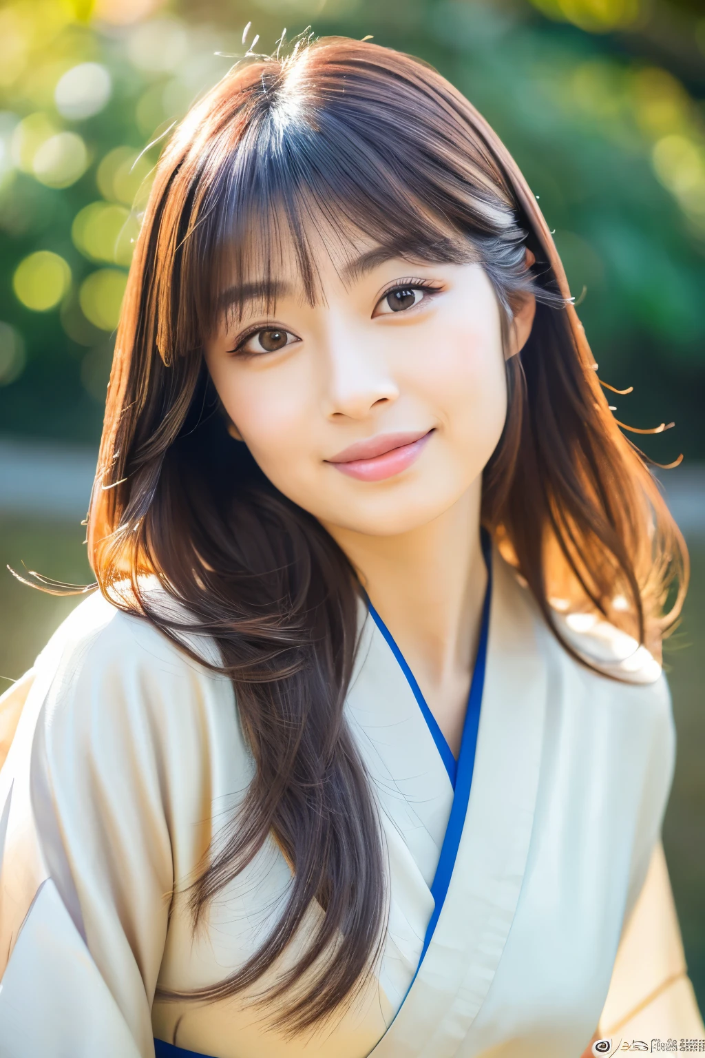 (best quality,highres,ultra-detailed),((portrait )),1beautiful Japanese lady,beautiful detailed eyes,beautiful detailed lips,extremely detailed face,longeyelashes,soft smile,flowing hair,natural lighting, wearling japanese elegant Kimono,