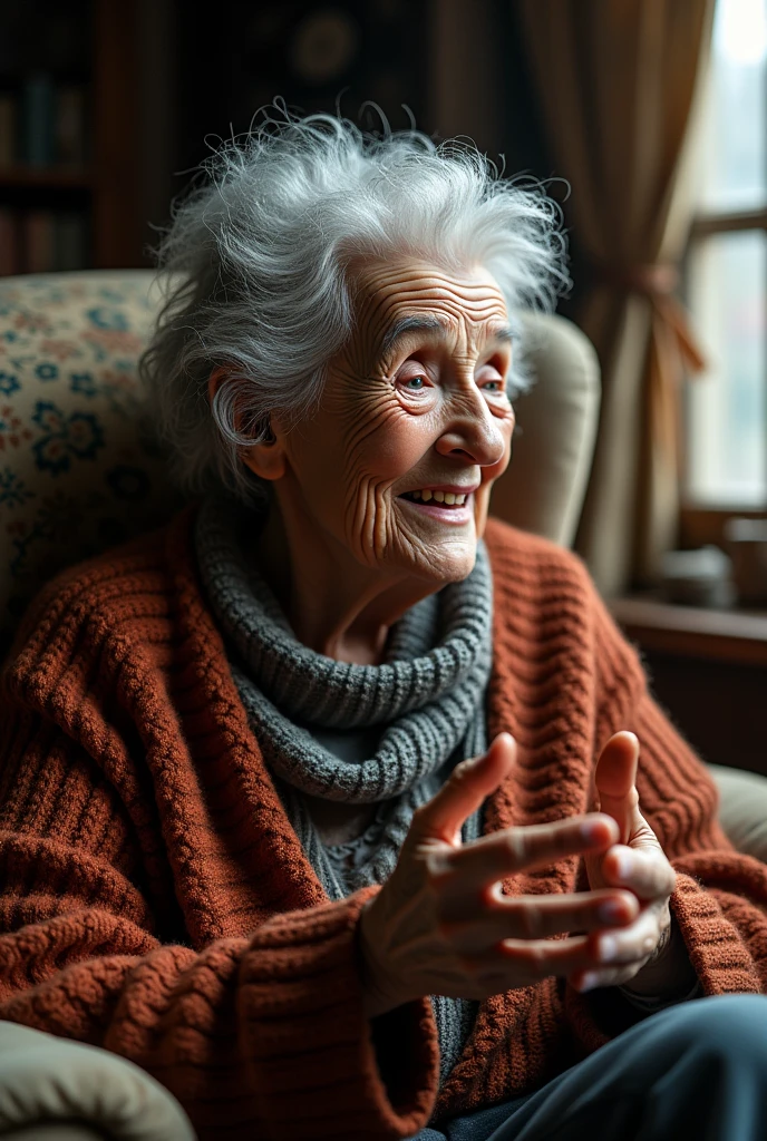 Old woman sitting talking