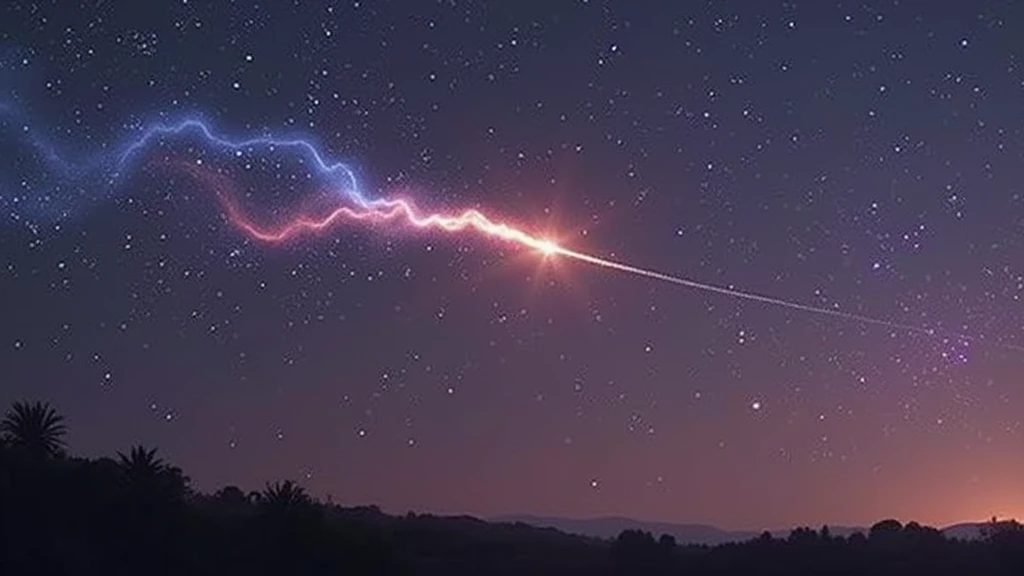 night sky will shooting star, hyperrealistic, realistic image of a shooting star, professional photography, small shooting star, it is high in the sky , reference image, make it more realistic, arafed view