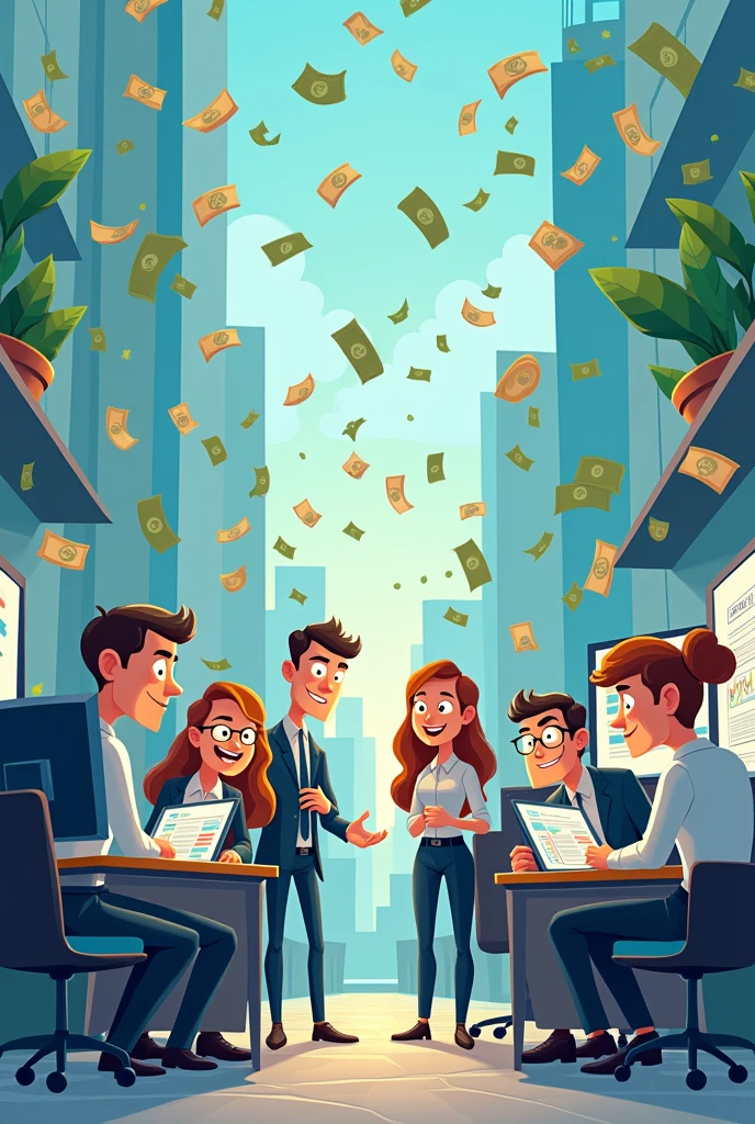 Business management engineering cartoon with money