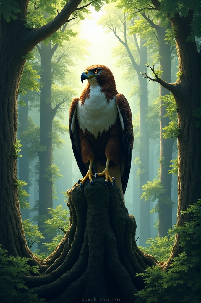 Hawk in the forest tree