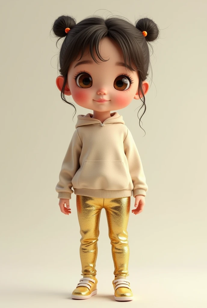 girl of approximately ,wear some gold leggings,full body image down to the feet,baby face, is of small stature