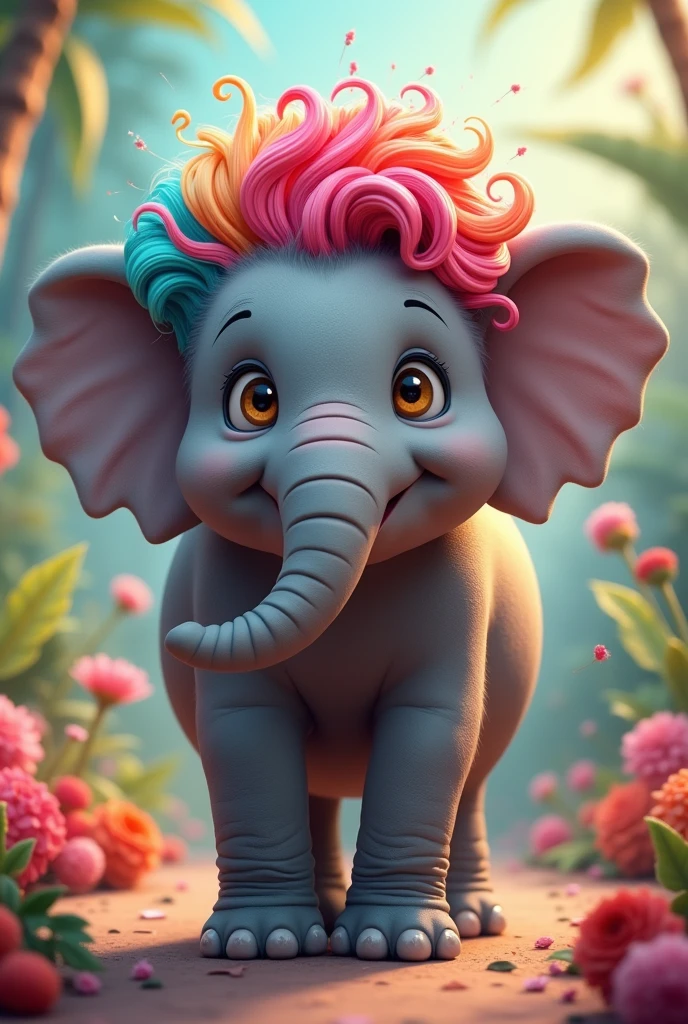Smiling elephant with wig
