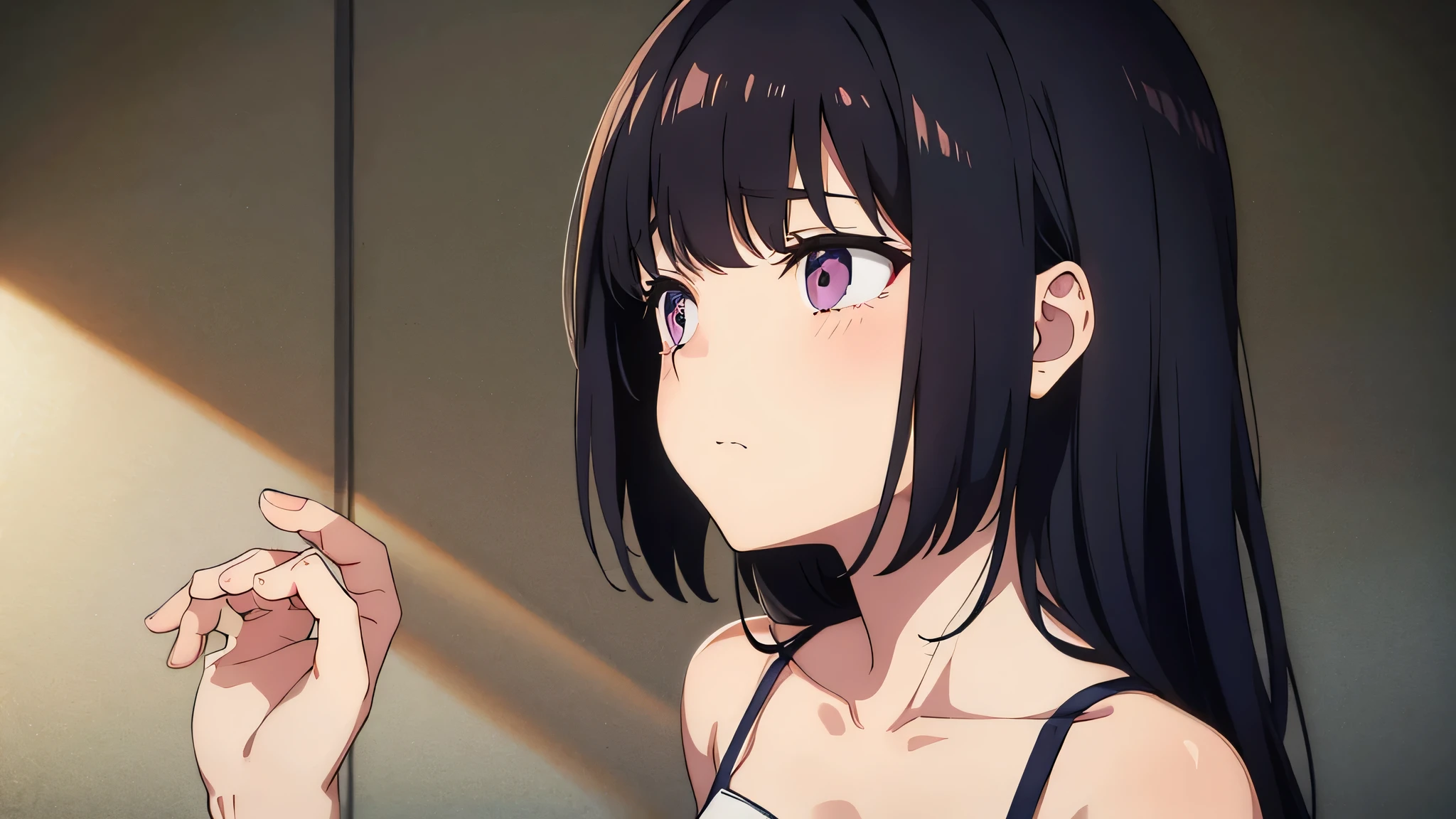 masterpiece, best quality, hentai girl,black hair,seductrice face, dark background, (closed mouth:1.2), looking at viewer, pink theme, erotic, nsfw, location in public toilet, after orgasm