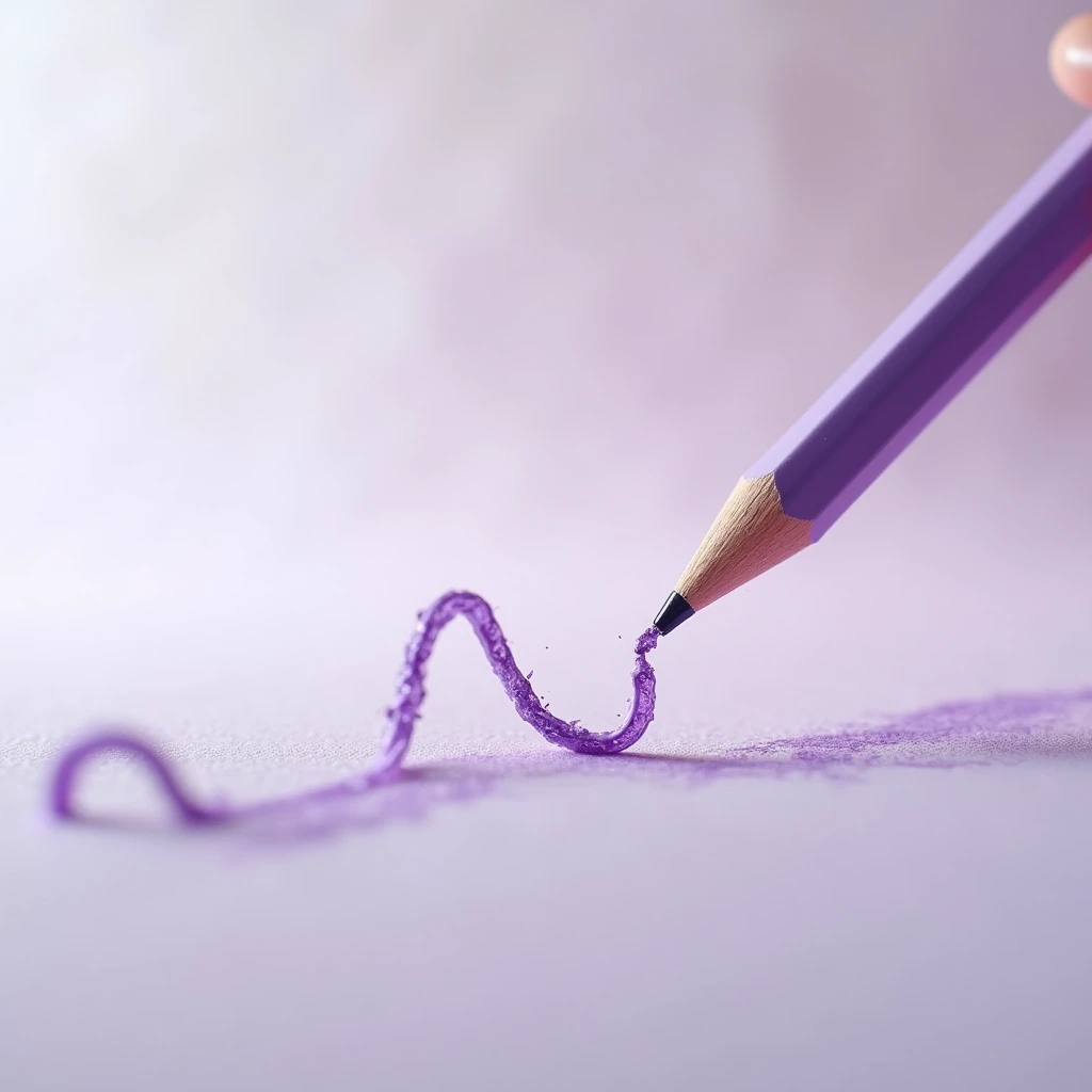 PHOTO WITH A SOFT BACKGROUND OF A PURPLE LINE DRAWN BY AN OVAL-SHAPED PENCIL