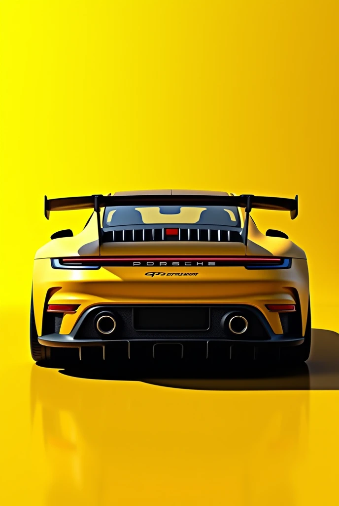 rear of the same Porsche with a yellow background with GT3 written on it