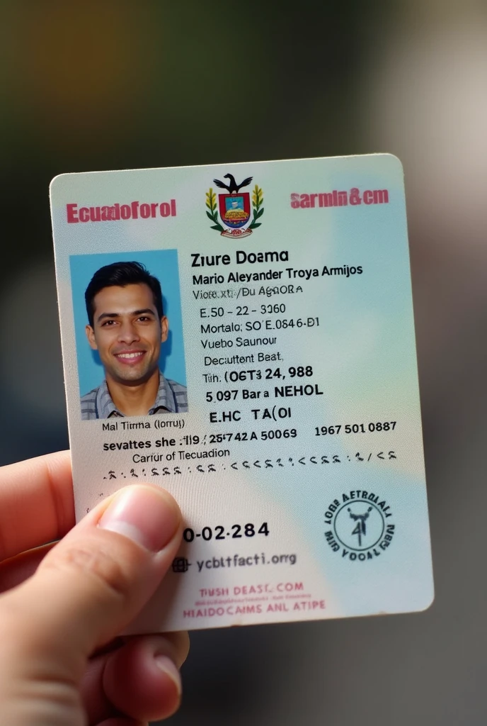 Can you create an identity document for me that has the name Mario Alexander and the last name Troya Armijos, date of birth October 24, 1986. That is the Ecuadorian ID card. That is the identity of the Ecuadorian ID card. 