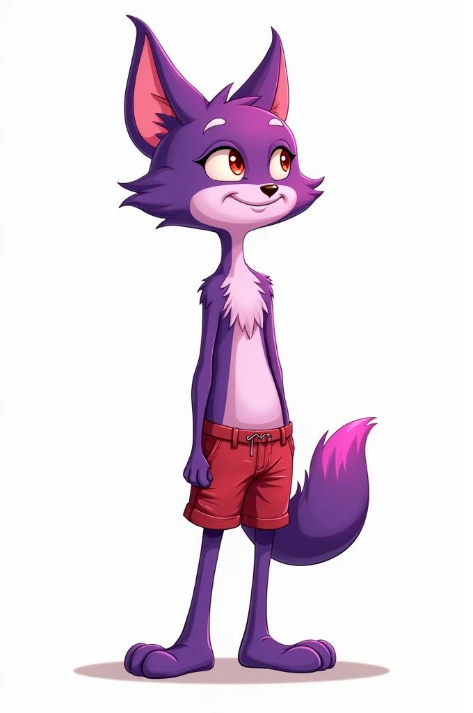 Furry cat shota cartoon full purple on white belly red eye long stature on clothes summer swimming happy face with good quality long tail 