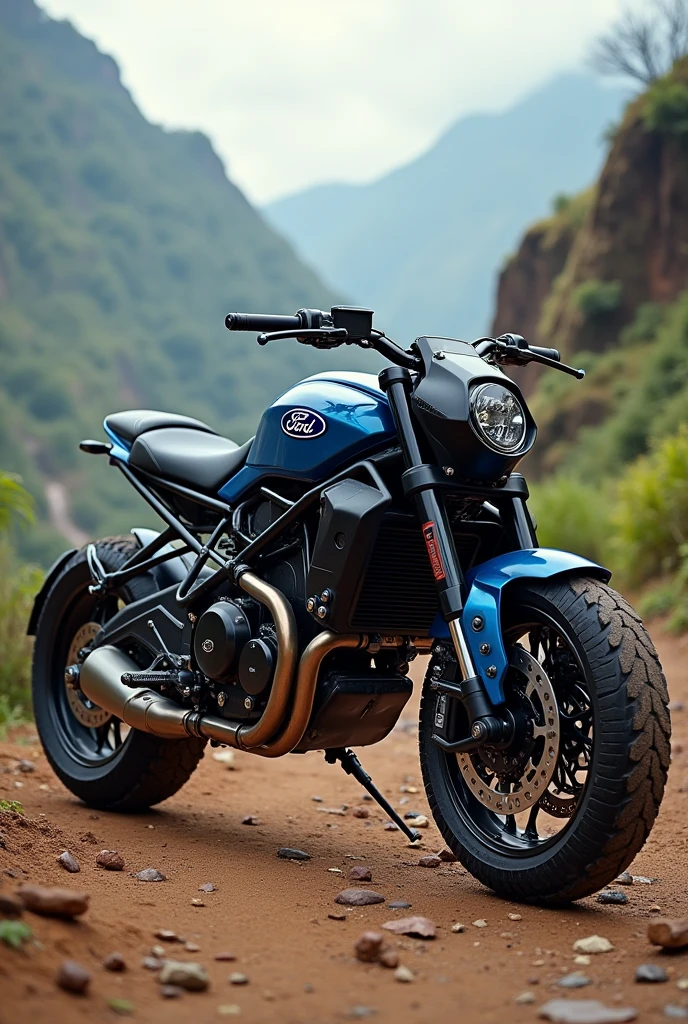 I want you to make me a picture of an all-terrain motorcycle with the Ford brand 