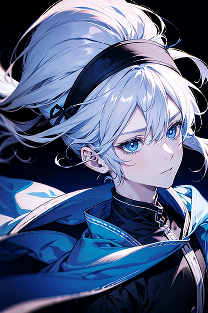Hot girl, white hair, blue eyes, black super hero clothes, blue glove, blue cape, sexy