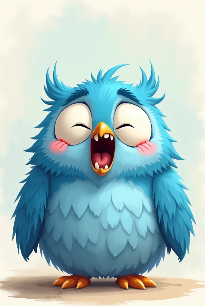 A very cute blue owl dying of laughter.