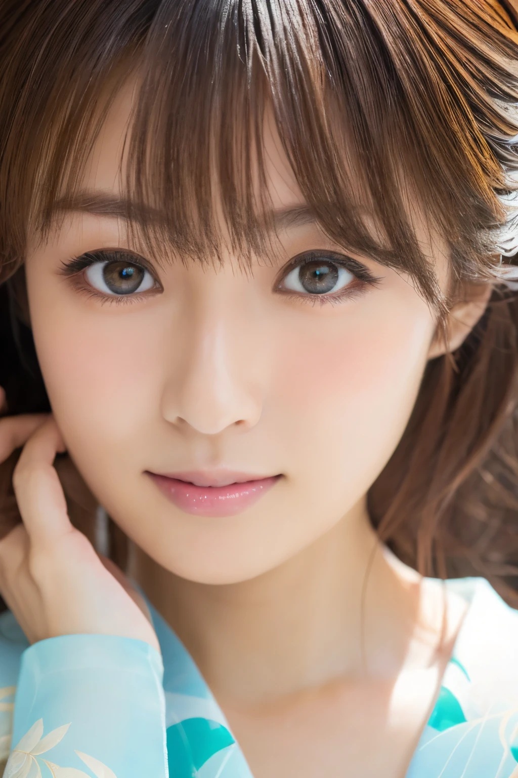 (best quality,highres,ultra-detailed),((portrait )),1beautiful Japanese lady,beautiful detailed eyes,beautiful detailed lips,extremely detailed face,longeyelashes,soft smile,flowing hair,natural lighting, wearling japanese elegant Kimono,