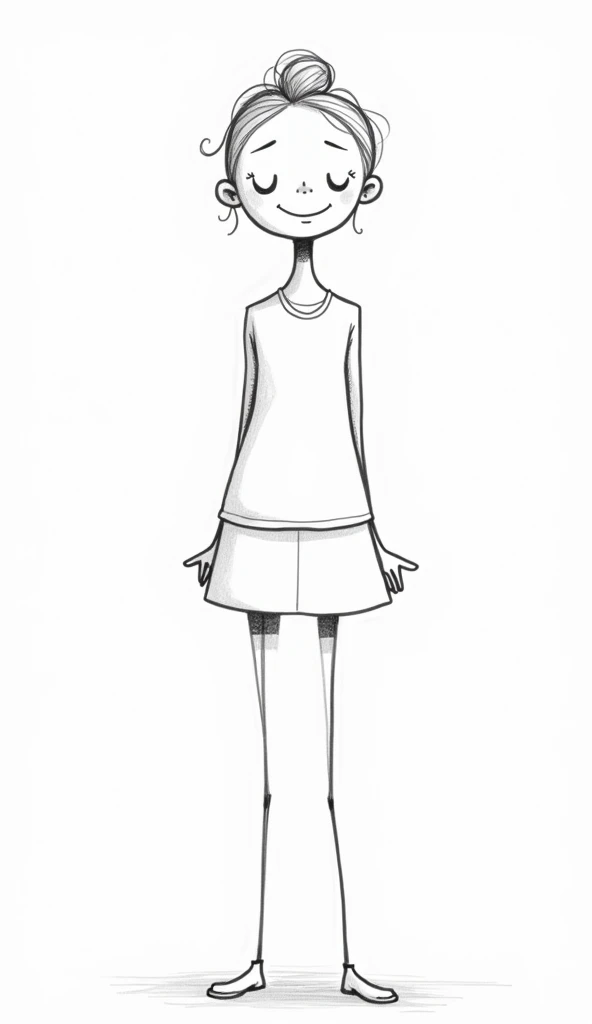 Make a funny 2D line character women as a cartoon. With simple clothes