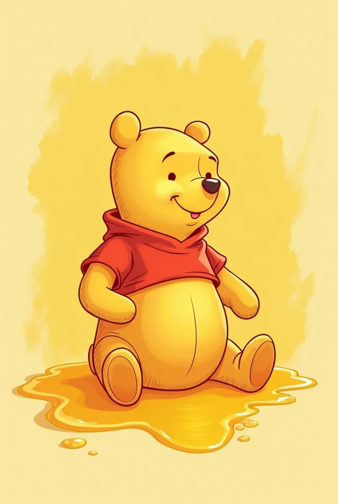 Linear drawing of Winnie the Pooh with honey background