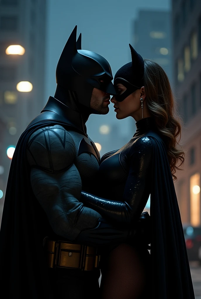 Batman giving oral sex to Catwoman in a building at night