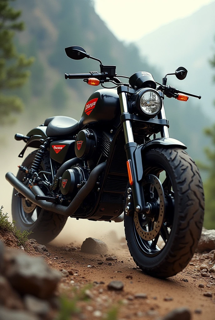 I want you to make me a picture of an all-terrain motorcycle with the Dodge brand
