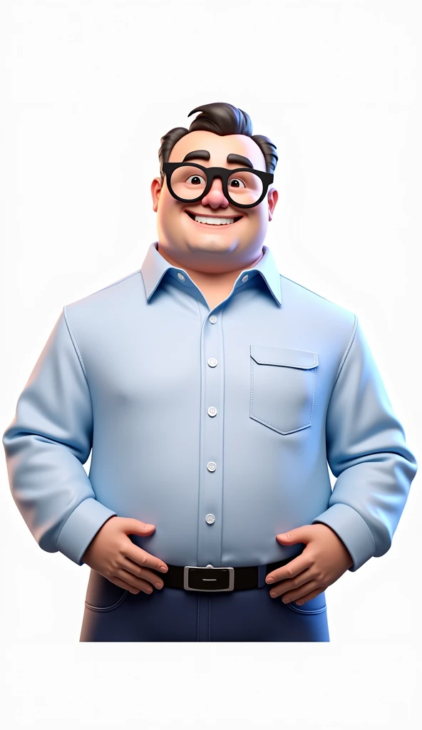 Cartoon character of a man in black glasses and blue shirt, animation character, stylized character, animation style rendering, 3d stylized, Arnold Maya rendering, Stylized 3D rendering, toon render screenshot, 3d character, 3d character, Stylized 3D rendering, 3D character rendering, cartoon character, Personagem de close up, character posing,  (Pixar-style) (master part:1.2) (bokeh) (best qualityer) (skin detailed) (detailed texture) (8k) (Argilla) (cinematic lighting) (sharp focus