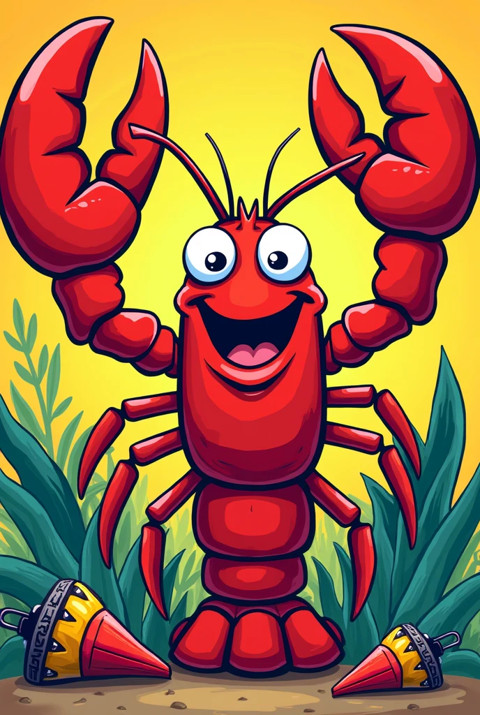 I need a design that says "Lobster Recreation" and have a lobster caricature, that unites Venezuelan recreation like drums, whistles and calypso