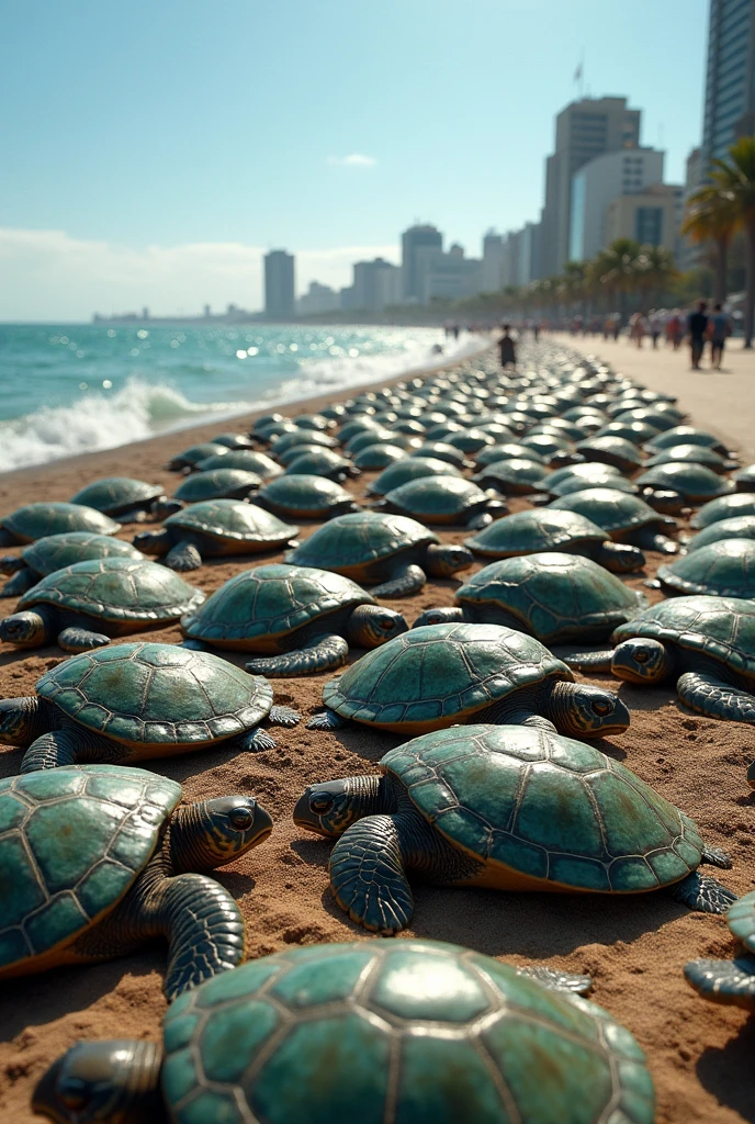Invasion of sea turtles on the Montevideo promenade