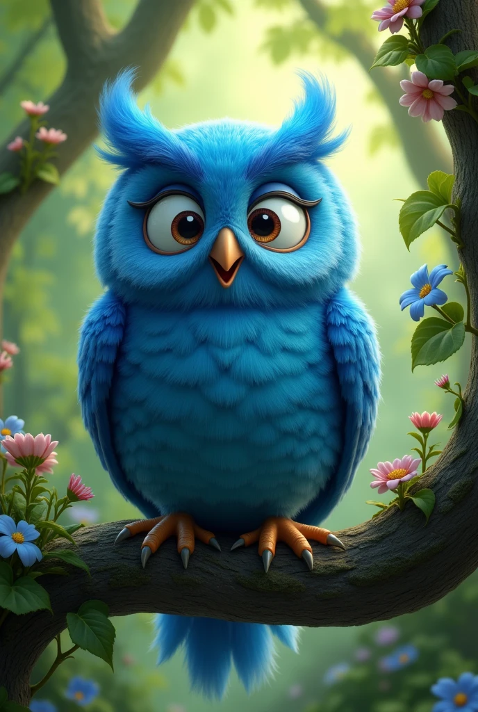 A blue owl laughing.