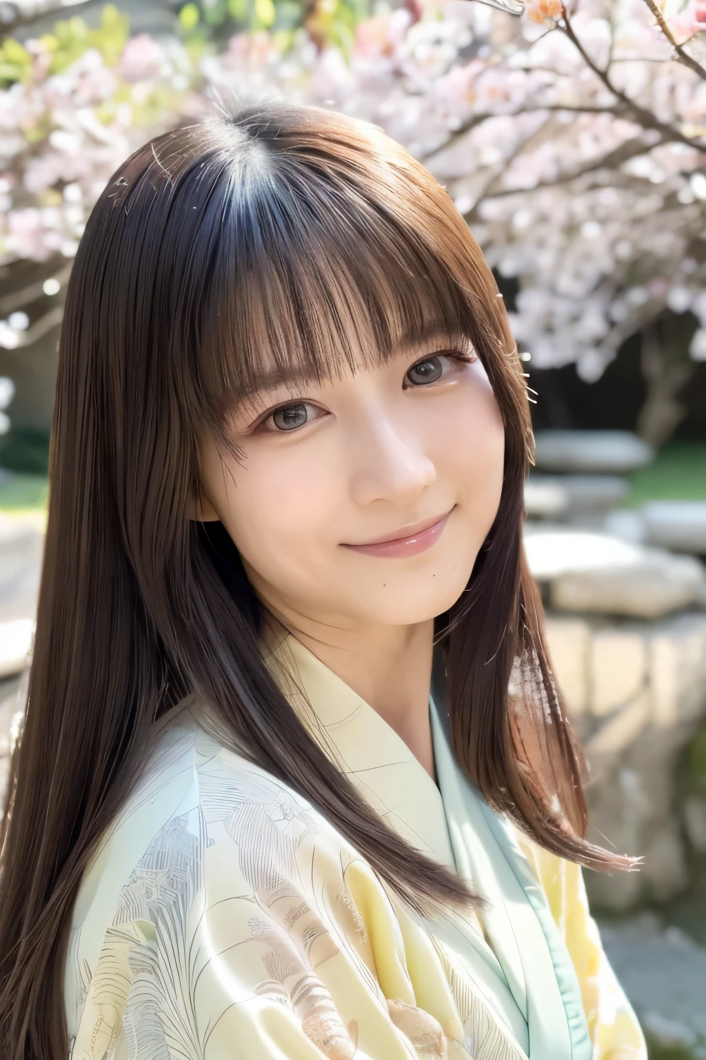 (best quality,highres,ultra-detailed),((portrait )),1beautiful Japanese lady,beautiful detailed eyes,beautiful detailed lips,extremely detailed face,longeyelashes,soft smile,flowing hair,natural lighting, wearling japanese elegant Kimono,