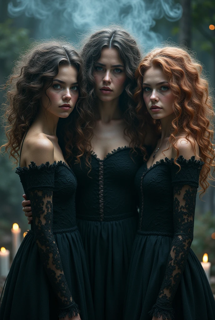 Image of three witch sisters two with curly hair