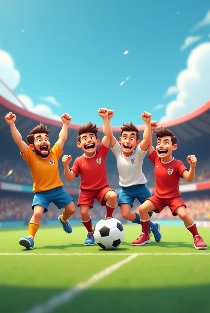 Animated image of 5 men celebrating a goal in micro-soccer