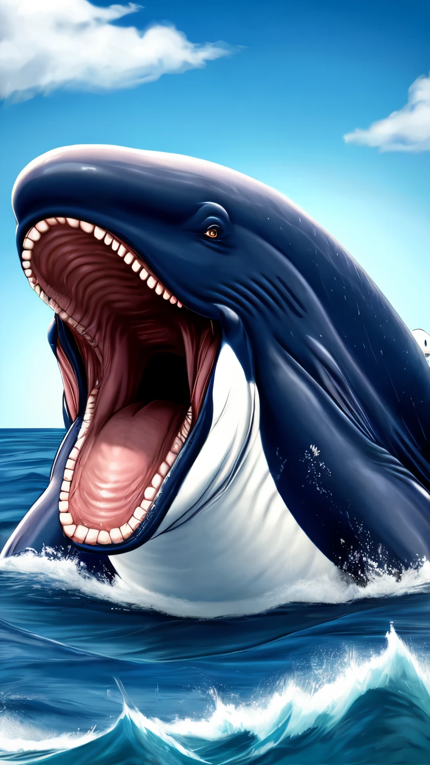 large whale with open mouth swallowing a man