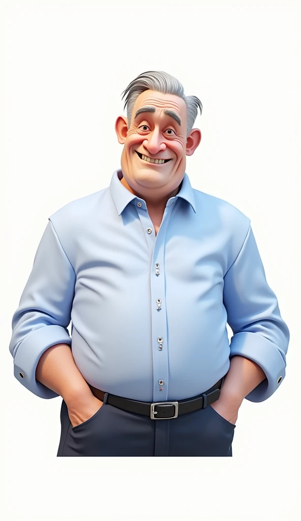 Cartoon character of a man approximately 70 years old, gray hair slicked back, with blue shirt, animation character, stylized character, animation style rendering, 3d stylized, Arnold Maya rendering, Stylized 3D rendering, toon render screenshot, 3d character, 3d character, Stylized 3D rendering, 3D character rendering, cartoon character, Personagem de close up, character posing, (Pixar-style) (master part:1.2) (bokeh) (best qualityer) (skin detailed) (detailed texture) (8k) (Argilla) (cinematic lighting) (sharp focus
